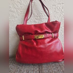 Vintage Laura Biagiotti Red Leather Hobo Shoulder Bag- Made in Italy
